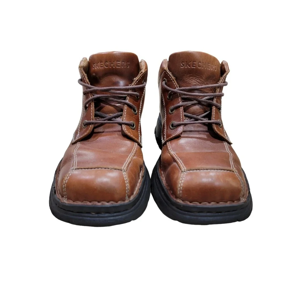 Skechers Y2K Mens Brown Leather Chunky Ankle Boots 4449 Sz 9.5
